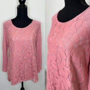 Colour Works Front Lace Floral Pink Long Sleeve Top (Medium)